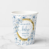 Modern stoffig blauw boho waterverf bloemen goud papieren bekers (Achterkant)