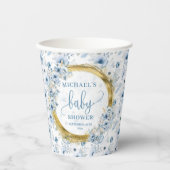 Modern stoffig blauw boho waterverf bloemen goud papieren bekers (Voorkant)