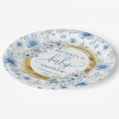 Modern stoffig blauw boho waterverf bloemen goud papieren bordje (Gekanteld)