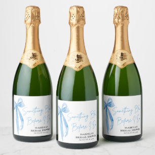 Modern stoffig blauw boog iets blauw Vrijgezellenf Sparkling Wijnetiket