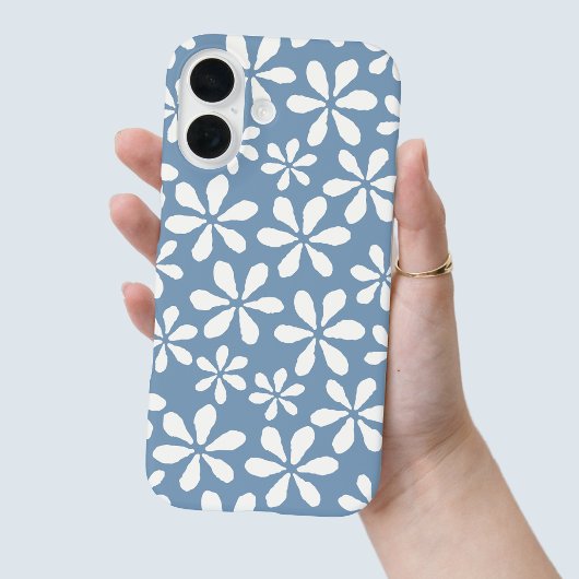 Modern stoffig blauw chique meisjesbloempatroon Case-Mate iPhone case