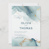 Modern Stoffig Blauw Elegant Bohemian Beach Bruilo Kaart (Voorkant)