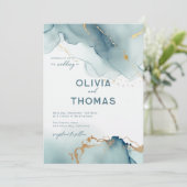 Modern Stoffig Blauw Elegant Bohemian Beach Bruilo Kaart (Staand voorkant)