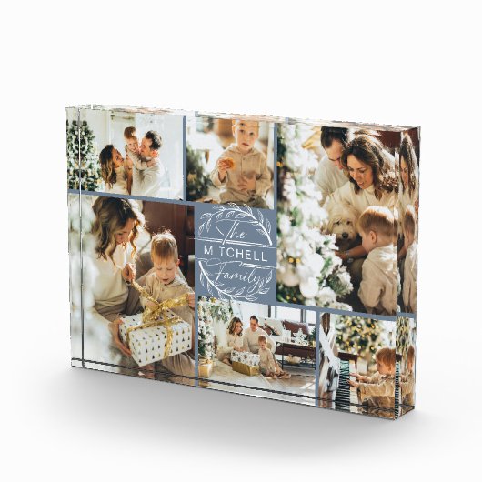 Modern stoffig blauw familie foto collage Keepsake (Rechts)