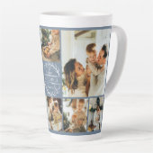 Modern stoffig blauw familie foto collage Keepsake Latte Mok (Rechterhoek)