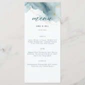 Modern Stoffig Blauw Goud Zomer Strand Bruiloft Menu (Voorkant)