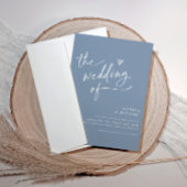 Modern stoffig blauw handschrift hart bruiloft kaart