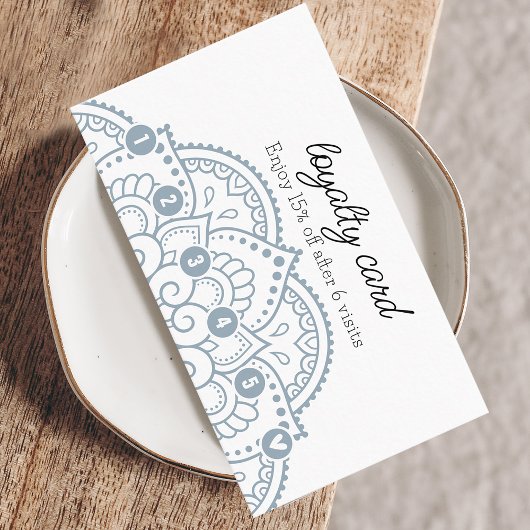 Modern Stoffig Blauw Mandala 6 Punch Loyaliteit Visitekaartje