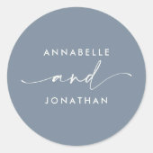 Modern stoffig blauw minimal hedendaagse bruiloft ronde sticker (Voorkant)