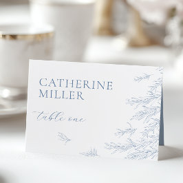 Modern stoffig blauw Minimal Leaves Place Card Kaart