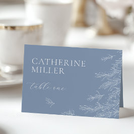 Modern stoffig blauw Minimal Leaves Place Card Kaart