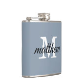 Modern stoffig blauw naam monogram gepersonaliseer heupfles (Rechts)