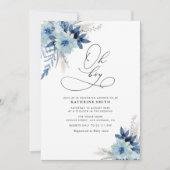 Modern stoffig blauw pampas floraal baby shower kaart (Voorkant)