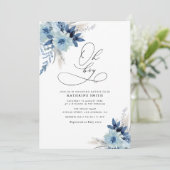 Modern stoffig blauw pampas floraal baby shower kaart (Staand voorkant)