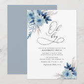 Modern stoffig blauw pampas floraal baby shower kaart (Voorkant / Achterkant)