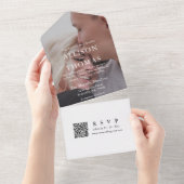 Modern Stoffig Blauw QR Code Monogram Bruiloft All In One Uitnodiging (Afscheurbaar)