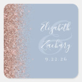 Modern stoffig blauw Roos gouden glitter bruiloft Vierkante Sticker (Voorkant)