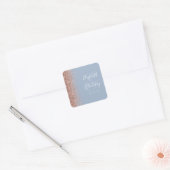 Modern stoffig blauw Roos gouden glitter bruiloft Vierkante Sticker (Envelop)