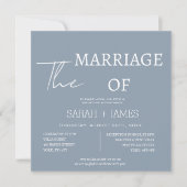 Modern Stoffig Blauw Script Wit Lettertype Bruilof Kaart (Voorkant)