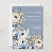 Modern stoffig blauw Waterverf bloemenbruiloft Kaart (Voorkant)