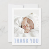 Modern stoffig blauw wit nieuwe baby doop foto bedankkaart (Voorkant)