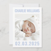 Modern stoffig blauw wit nieuwe baby foto geboorte aankondiging (Voorkant)