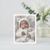 Modern stoffig blauw wit nieuwe baby geboorte foto aankondiging (Staand voorkant)