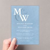 Modern stoffig blauw Zee glas monogram bruiloft Acryl Uitnodigingen (Insitu (Draagbaar))