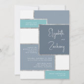 Modern Stoffig Blauw Zee Glas Zilveren Bruiloft Kaart (Voorkant)