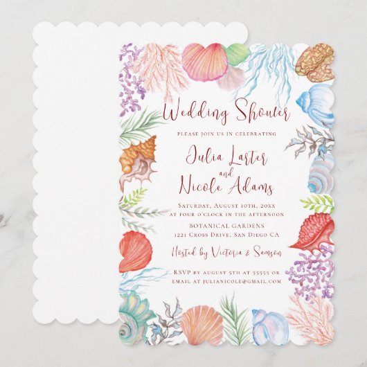 Modern stoffig blauw Zee Shell Beach Trouwdouche Kaart (Voorkant / Achterkant)