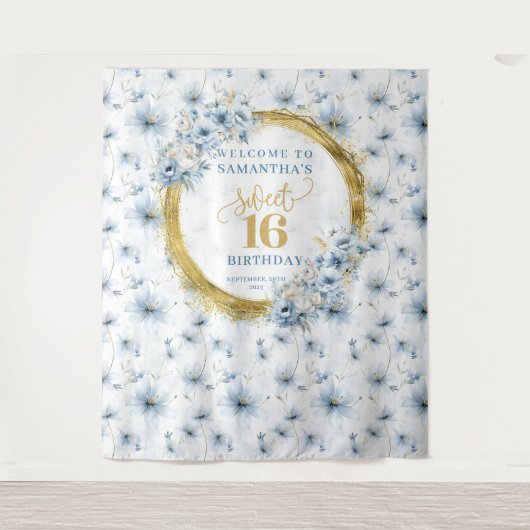 Modern stoffig blauw zoet 16 goud glitter tapijt wandkleed (Voorkant)