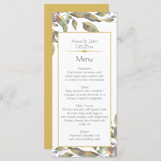 Modern stoffig Paarse salie groen gouden bladeren  Menu (Voorkant / Achterkant)