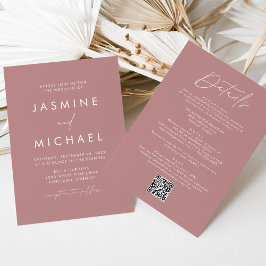 Modern stoffig Roos alles in één QR-code bruiloft Kaart