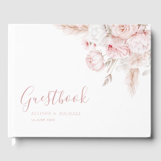 Modern stoffig roos Bloemen bruiloft gastenboek (Voorkant)