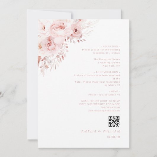 modern stoffig roos bloemen bruiloft Uitnodiging (Achterkant)