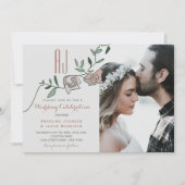 Modern stoffig Roos Bloemen Foto bruiloft Uitnodig Kaart (Voorkant)