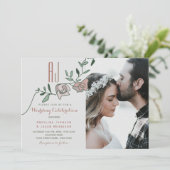 Modern stoffig Roos Bloemen Foto bruiloft Uitnodig Kaart (Staand voorkant)