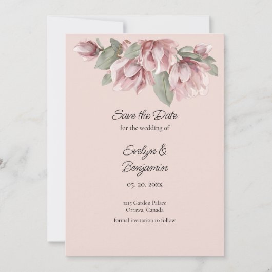 Modern stoffig Roos Blush floral Bewaar de datum Save The Date (Voorkant)
