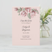 Modern stoffig Roos Blush floral Bewaar de datum Save The Date (Staand voorkant)