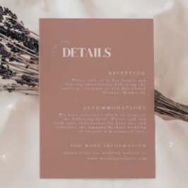 Modern stoffig Roos bruiloft details Informatiekaartje