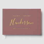 Modern stoffig Roos en gouden familienaam bruiloft Gastenboek (Voorkant)