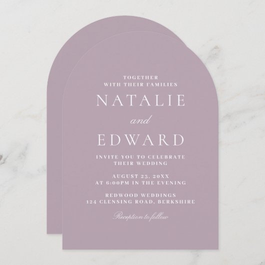 Modern stoffig Roos en Mauve Modern Arch Wedding Kaart (Voorkant / Achterkant)