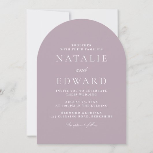 Modern stoffig Roos en Mauve Modern Arch Wedding Kaart (Voorkant)