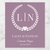 Modern stoffig Roos Mauve Monogram Initialen Wijn Etiket (Enkel label)