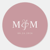 Modern stoffig Roos monogram bruiloft envelop zege Ronde Sticker (Voorkant)