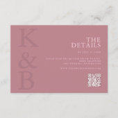Modern stoffig Roos monogram minimalistische bruil Informatiekaartje (Voorkant)
