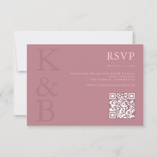 Modern stoffig Roos monogram minimalistische bruil RSVP Kaartje (Voorkant)