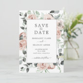 Modern Stoffig Roos Roze Bloemen Elegante Bruiloft Save The Date (Staand voorkant)