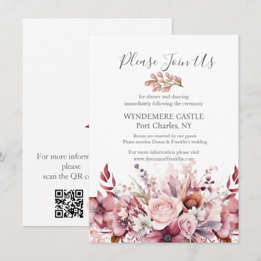 Modern stoffig Roos roze bruiloft Informatiekaartje (Voorkant / Achterkant)