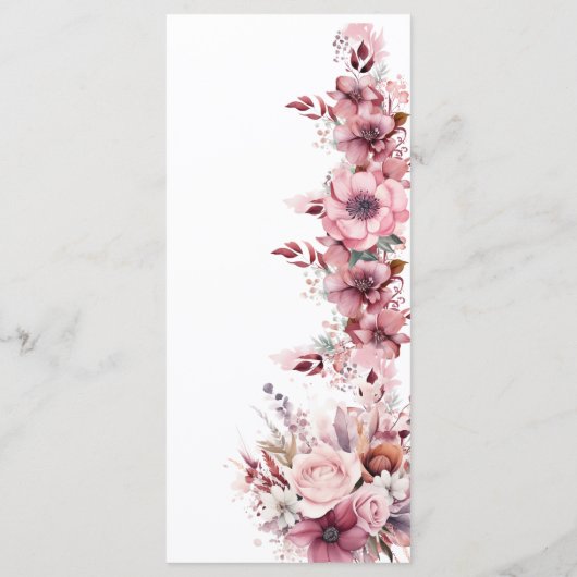 Modern stoffig Roos roze bruiloft Menu (Achterkant)